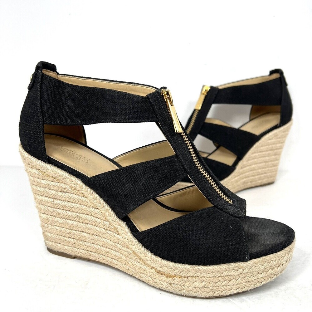 Michael Kors Berkeley Wedge Sandals Size 9 Black